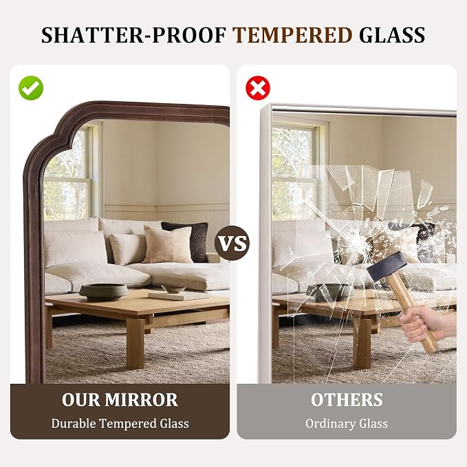 WallBeyond Wood Bathroom Mirror for Wall Mounted with Rounded Corner Wood Frame for Entryway, Living Room or Bedroom Home Decor Vertical or Horizontal Hanging [24" x 36" Walnut Color]