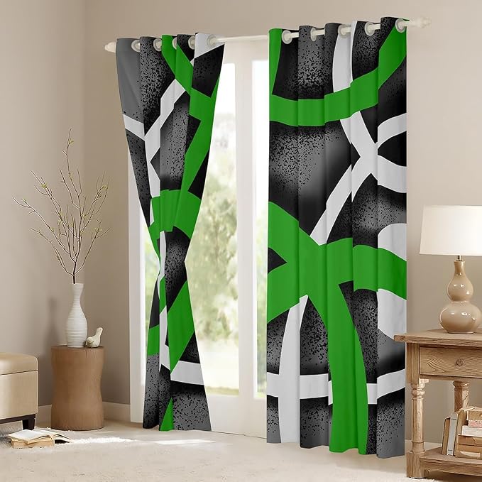 jejeloiu Green Black Curtains for Bedroom Living Room Kids (2 Panels, 42 x 84 Inch) Geometric Strip Lines Blackout Curtainsative Abstract Art Darkening Drapes Luxury Theme Window Treatments