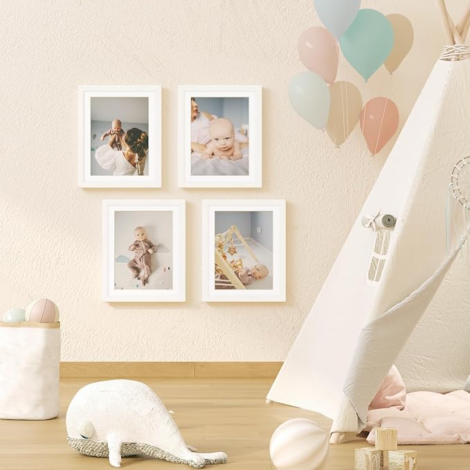 KINLINK 10x12.5 Kids Art Frame 2 Pack, Solid Wood Artwork Frames Changeable, Front Opening Hold 150 Pictures, Art Frames for Kids Artwork, 8.5x11 with Mat 10x12.5 without Mat, Picture Frames White