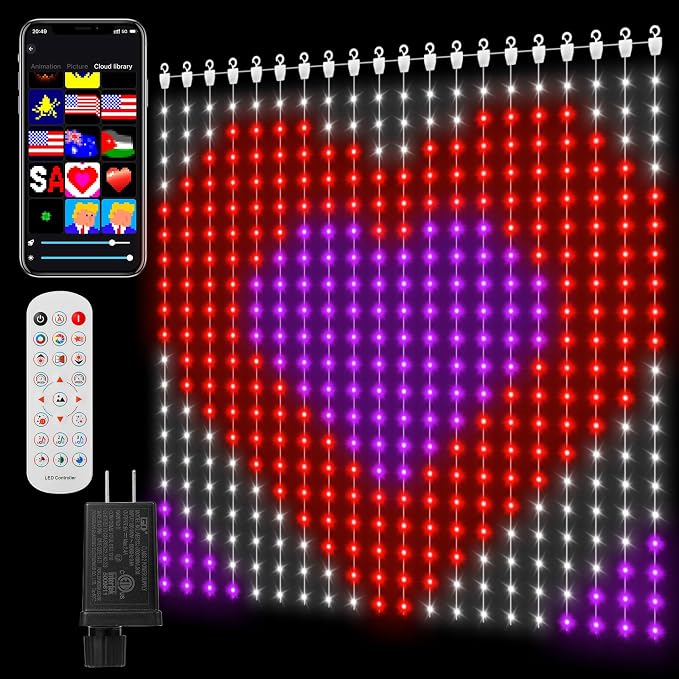 CoziTech Smart Curtain Lights 400 LED, Color Changing LED Curtains Light 6.6 * 6.6 FT, DIY Fairy String Flag Light Curtain for Bedroom Backdrop Party Outdoor 4th of July Decor (APP +Remote Control)