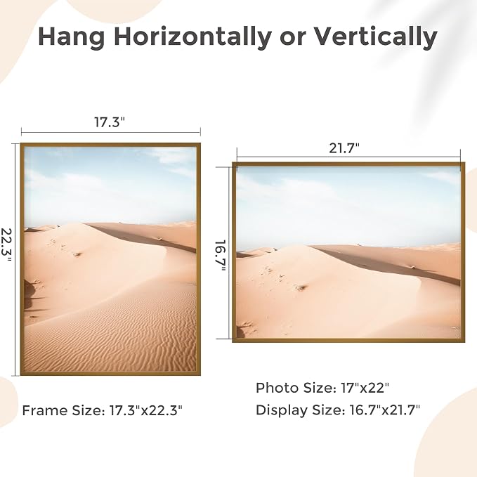 17x22 Metal Picture Frame, Aluminum Poster Frame with Real Glass, Bronze | Warm Bronze 22x17 Frame with Tempered Glass for Wall Display, Certificates, Art & Photos | Wall Kit Included