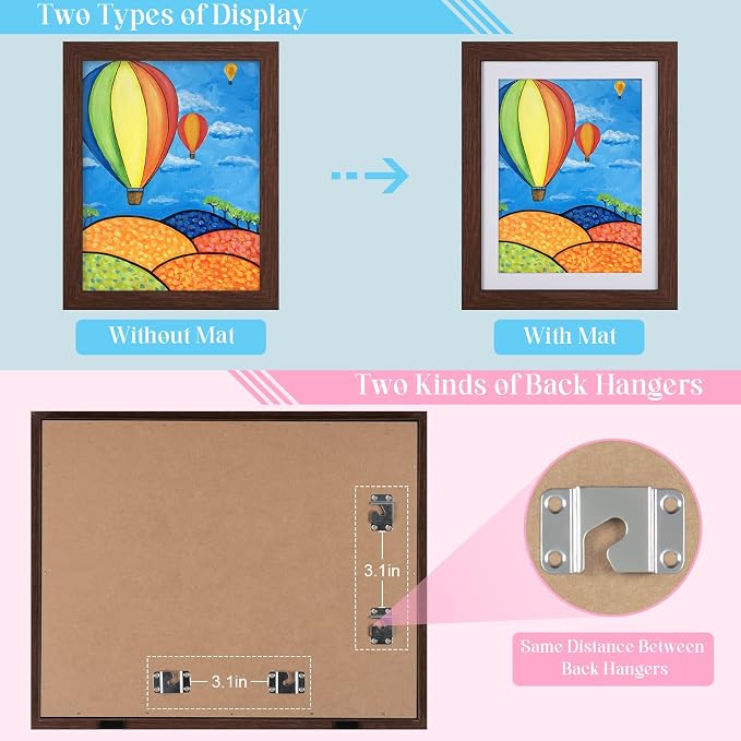 [2 Pack] Kids Art Frames, 10x12.5 Front Opening Kids Artwork Frames Changeable, Displays 8.5x11 With Mat and 10x12.5 Without Mat, Holds 50 Pcs, for 3D Picture, Crafts, Hanging Art, Portfolio Storage