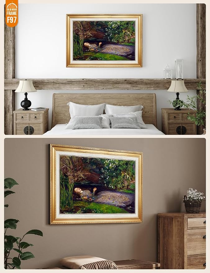 DECORARTS - Ophelia by John Everett Millai. World Famous Painting Reproduction. Giclee Prints in Classic Golden Frame Ready to Hang