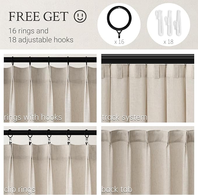 102 Inches Long Oatmeal Colored Pinch Pleat Sheer Curtains with Hooks,Back Tab Semi Transparentes Light Filtering Linen Cotton Blend Ocher Tone Rustic Cabin Style Drapes Curtains,40x102 inch Length