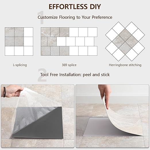 Peel and Stick Floor Tile, 40-Pack 12" x 12" Vinyl Flooring, Waterproof Self-Adhesive Luxury Vinyl Tiles, Easy DIY for Living Room, Kitchen, Dinning Room, RV, Cover 40 Sq. Light Slate Marble