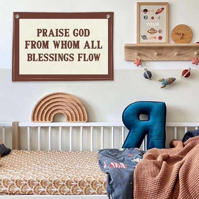 RTXLEZM Christian Home Decor, Praise God from Whom All Blessings Flow Christian Canvas Banner Wall Hanging, Retro Inspirational Bible Verse Wall Art Prints for Home Office Church Decor, 20x30 Inch