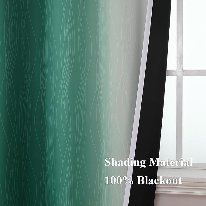 Estelar Textiler Green and Greyish White Ombre Blackout Curtains 45 Inch Length 2 Panels, Full Room Darkening Gradient Drapes for Bedroom, Thermal Insulated Grommet Short Curtains for Bathroom,42Wx45L