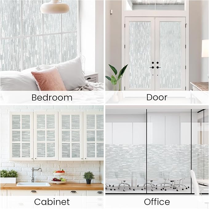 Haton Window Privacy Film, Frosted Glass Static Cling Sun Heat Blocking Window Clings, Frosting Opaque Coverings Stickers Tint for Home Office Door, Non Adhesive, White 17.5" x 78.7"