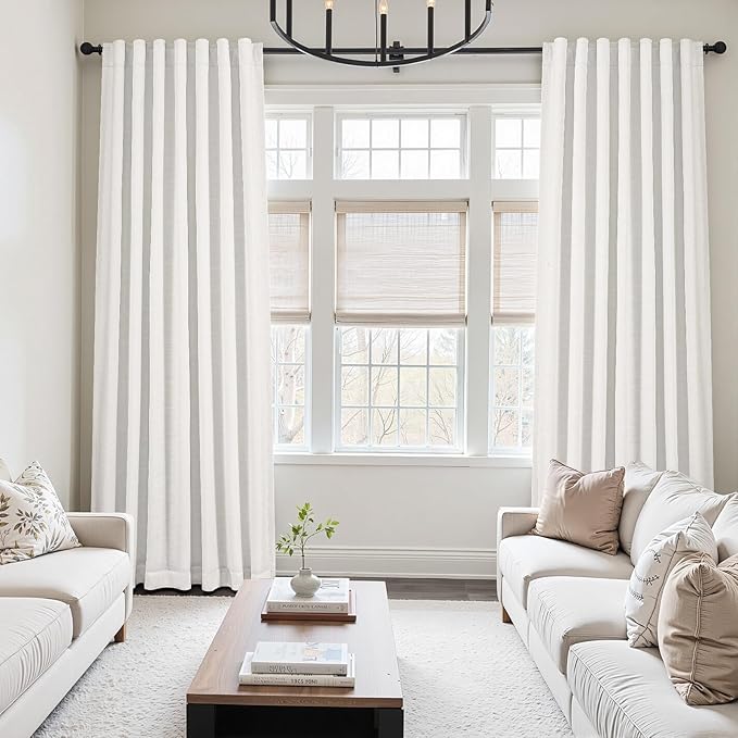 Topfinel 100% Blackout Linen Curtains 90 Inch Long 2 Panels Set, Full Light Blocking Natural Drapes with Back Tabs for Track System, Thermal Insulated Sliding Door Panels Natural 52" W*90" L