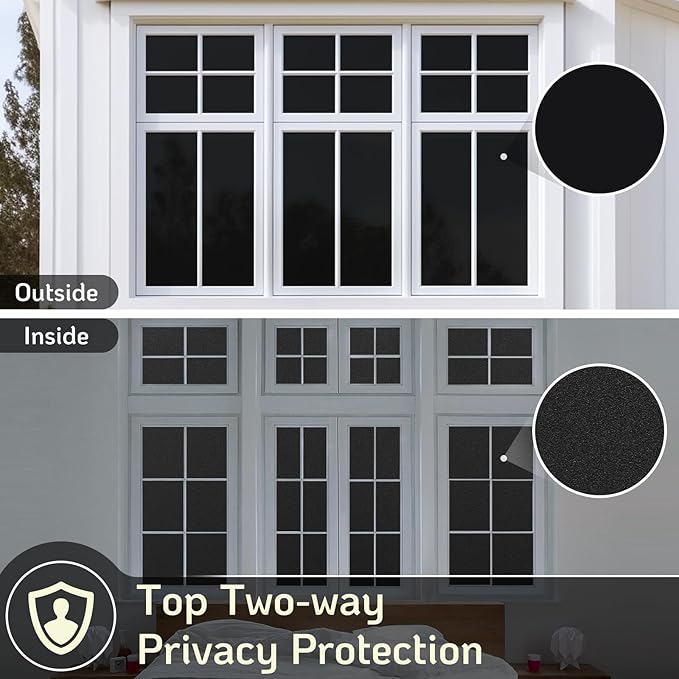 LUTE Blackout Window Film, Sun Light Blocking Frosted Privacy Cling for Glass, Darkening Window Tint for Day Sleep Black Out Shades, UV Blocking Static Cling Blackout Cover， 23.6" x 157.4"