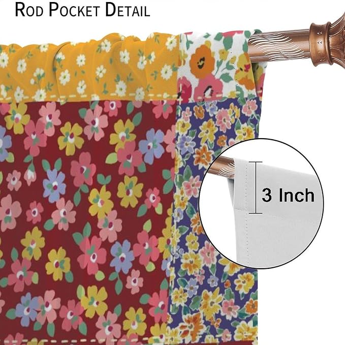 Boho Floral Patchwork Blackout Curtains Vintage Flower Bohemian Colorful Spring Retro Print Window Drapes for Bedroom Living Room Kitchen Cafe （W31.5xL63 Inch） x2 Panels