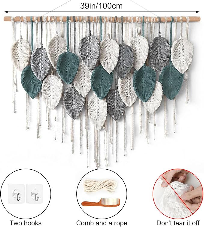 Weldomcor Large Macrame Wall Hanging Boho Home Decor, Handmade Bohemian Woven Leaves Macrame Tapestry Modern Aesthetic Chic Wall Art Decorations for Bedroom Living Room Nursery Office 39" W x 29.5" L