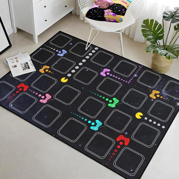Gamer Area Rugs for Boys Bedroom, Gaming Rugs for Kids Room Home Decor Controller Gamepad Carpet Doormat 4'5"x6'