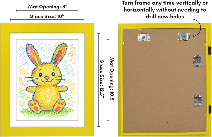 Americanflat Kids Artwork Frame Changeable (Sunshine Yellow) - Magnetic Door Holds 100 Art Pieces - 8.5x11 Letter Size Display with Mat or 10x12.5 Without Mat - My Mini Masterpiece
