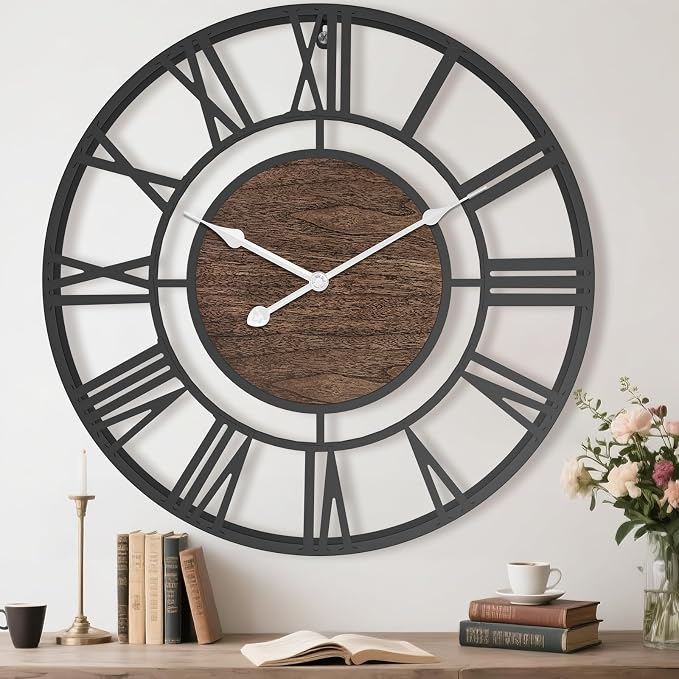 Pytha Sight 20 Inch Large Oversized Wall Cocks for Living Room Decor,Battery Operated Silent Non Ticking,Vintage Rustic Big Arabic Numeral Metal Wall Clock for Kitchen,Bedroom,Office,Dining Room