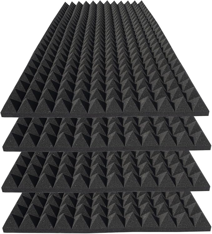 4 Pack Pyramid Sound Proof Foam Panels,48x24x2 Inch Acoustic Foam,High Density Soundproof Wall Panels,Fireproof Cancelling Studio Panel Reducing Noise & Echo (Black)