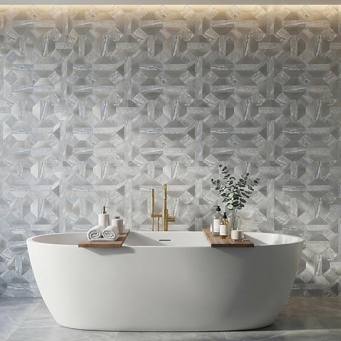 10-Sheets Peel and Stick Backsplash Tiles, PVC Marble Mixed Metal Look,Heat Resistant Stick on Tiles for Kitchen Wall,Bathroom,Laundry Room (Blue Marble & Silver)