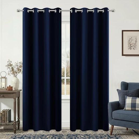 KOUFALL Navy Blue Curtains 90 Inches Long for Living Room Blackout 52 Inch Wide Curtains for Bedroom Window,52x90 in Length