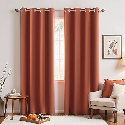 KOUFALL Blackout Curtains 90 Inches Long for Living Room,Burnt Orange Fall Decor for Bedroom