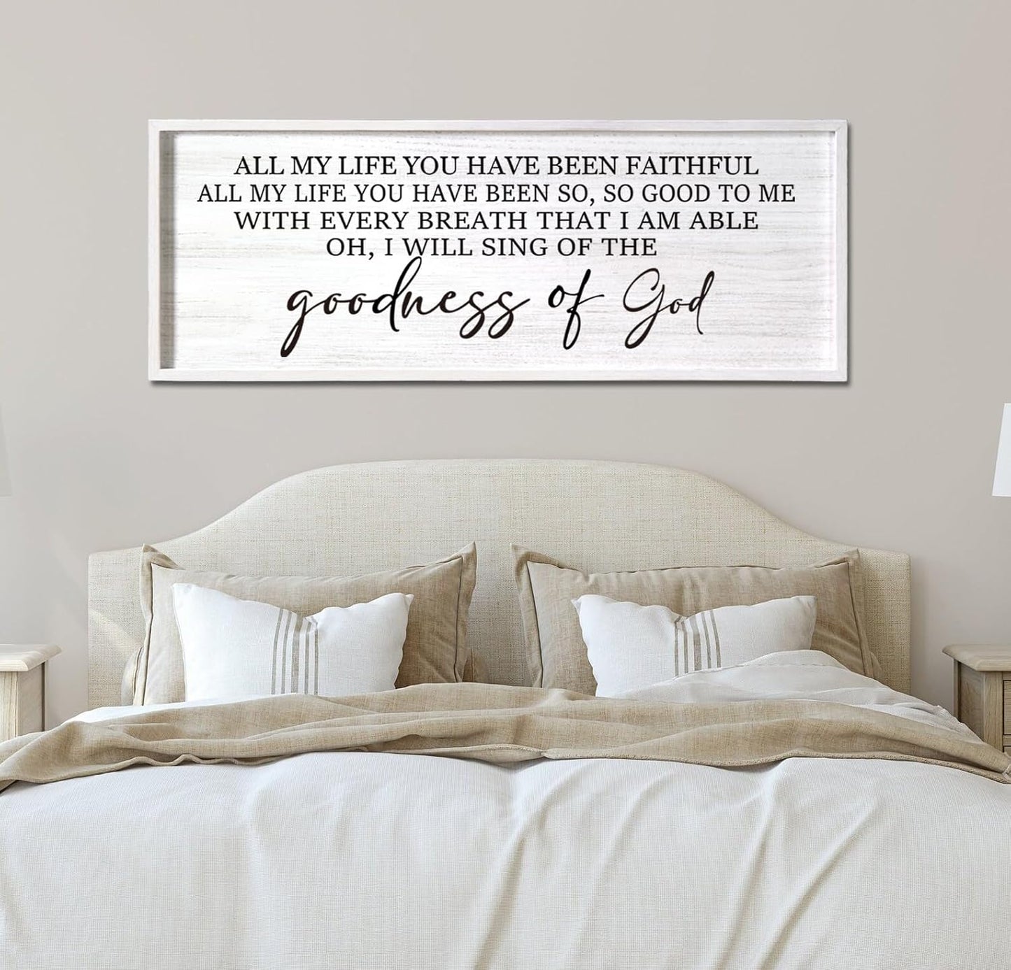 Goodness of God Framed Wall Art, 40''×15'' Positive Religious White Bible Verse for Christian God Jesus Christ Prayer, Vintage Rustic Long Holy Catholic Scripture Decor