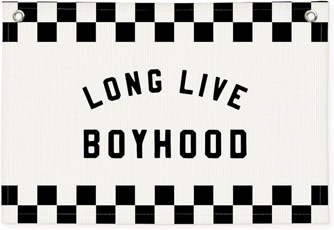 Long Live Boyhood Race Car Boys Room Decor - Checkered Banner Wall Hanging Canvas Banner Flag Decor for Toddler Boy Room Nursery Playroom