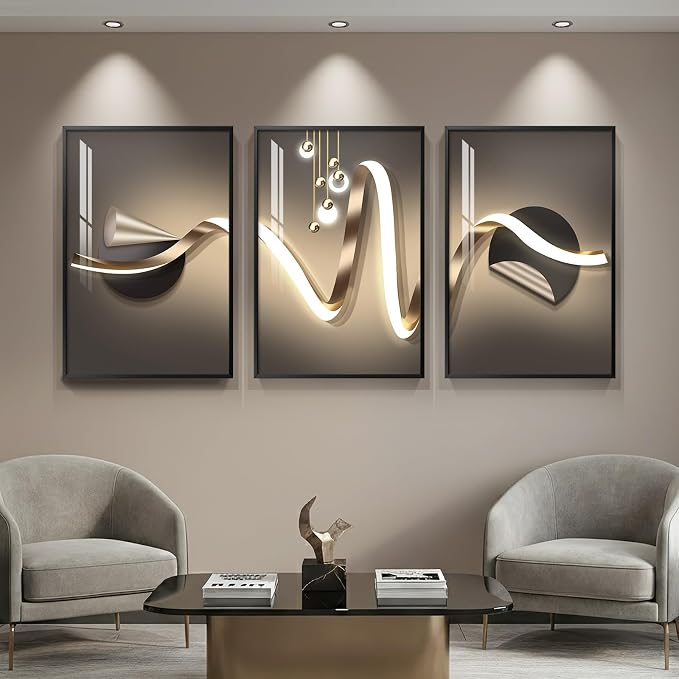 Large Framed Modern Luxury Black and Gold Abstract Wall Art for Living Room, 3 Piece Contemporary Elegant Prints Paintings, Geometric Pictures for Bedroom Entryway Home Office Wall Decor 24x36 In