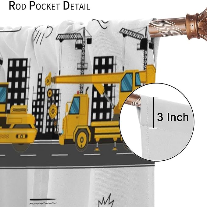 Construction Truck Blackout Curtain,for Kids Boys Girls Room Cartoon Tractor Excavator Yellow Cars Curtains Living Room Kitchen Cafe Bedroom Office Nursery Drapes,84x84 in