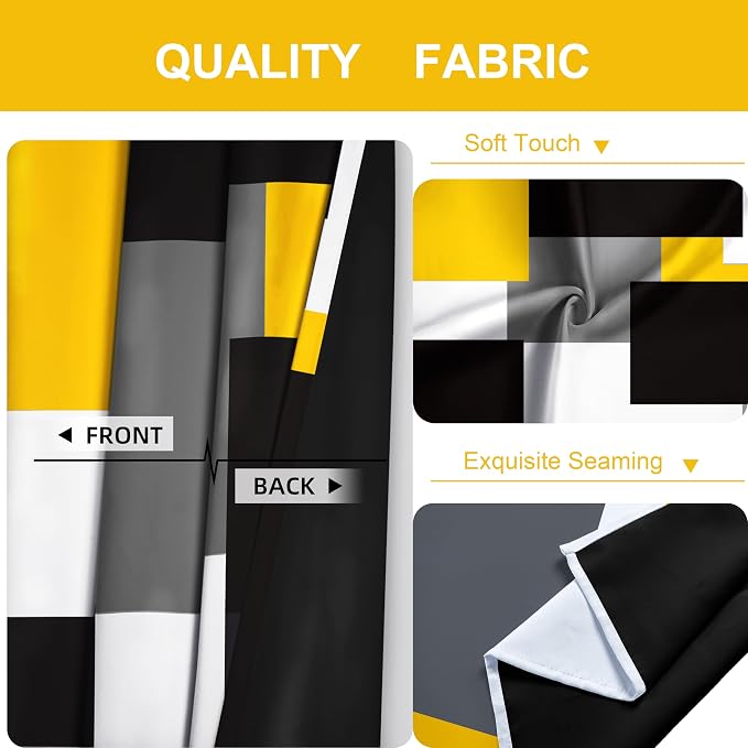 Tyrot Yellow 100% Blackout Curtains 45 inch Length 2 Panels Set Black White Grey Modern Abstract Geometric Drapes for Kitchen Black Out Curtains Insulated Room Darkening Small Window Curtains, 52Wx45L