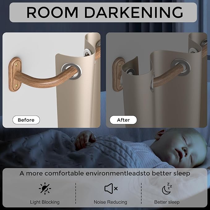 Wrap Around Curtain Rods Wood, Blackout Heavy Duty Curtain Pole for Windows 48 to 84 Inch, 1" Decorative Room Darkening Curved Boho Drapery Rod (Wood/Unique Design/All Metal)