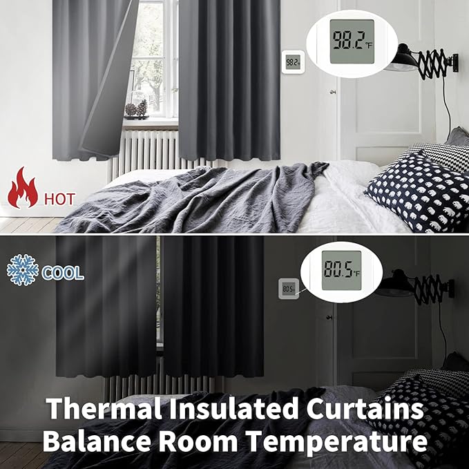 BGment Dark Grey 100% Blackout Curtains for Bedroom, 78 Inch Black Out Living Room Panels with Thermal Liner, Rod Pocket and Back Tab Double Layer Room Darkening Drapes, 2 Panels, Each 52 x 78 Inch