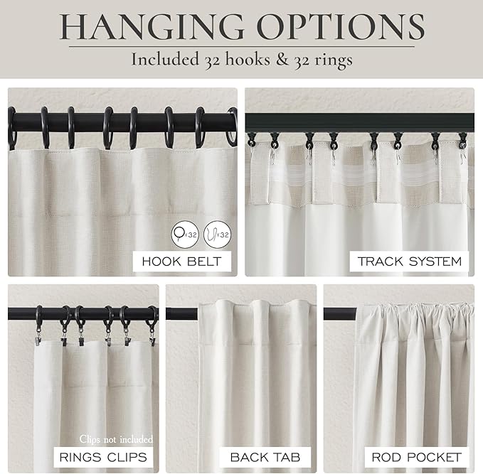 QJmydeco Birch Lush Decor Curtains for 104-106 Inch Windows 2 Panel Sets, 104 Inch Tall Curtain for Bedroom Black Out, Linen Drapes Back Tab Rod Pocket Custom Length (W50 x L104)