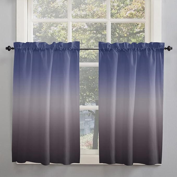 45 Inch Long Tier Curtains for Kitchen, Purple Gray Gradient Bathroom Window Curtains Rod Pocket Short Curtains Window Treatment Tiers for Living Room Farmhouse 2 Panels