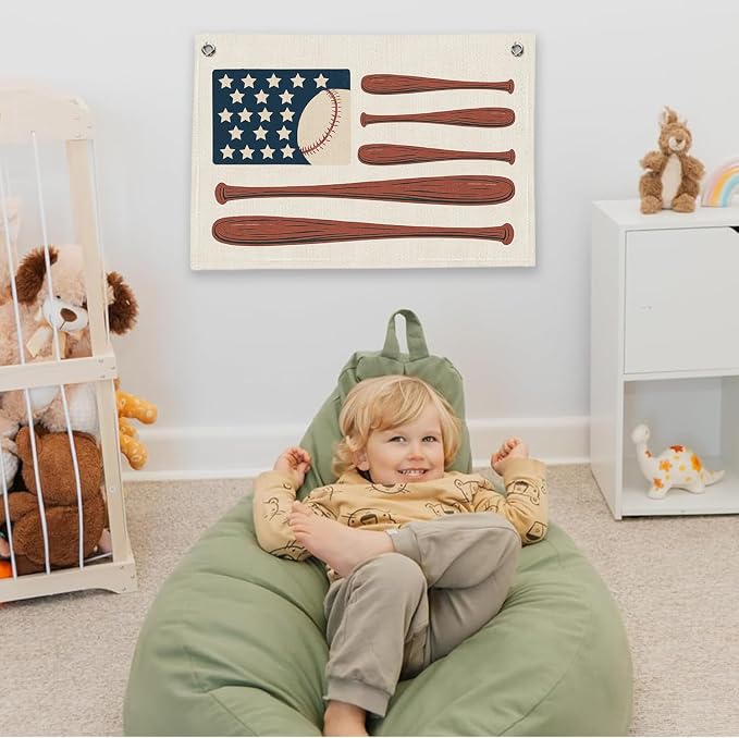 RTXLEZM Baseball Wall Decor,Vintage Boys Room Decor Canvas Banner Hanging | Patriotic Decor for Toddler Boys Kids Nursery Bedroom Playroom Classroom Teen 20x30 inch