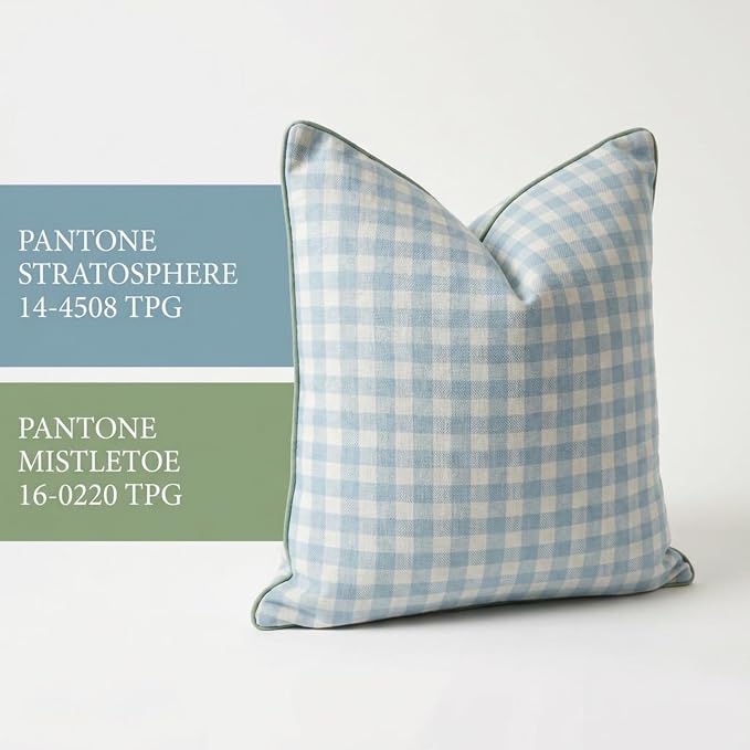 Jillien Harbor “The Charlie” Decorative Pillow Cover – Blue and White Accent Pillow Cover with Gingham-Inspired Design – Grandmillennial Home Decor, 20" x 20"