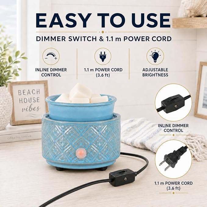 Wax Melt Warmer for Scented Wax,3-in-1Ceramic Wax Warmer Fragrances Candle Oils, Home Fragrance Burner,Electric Candle Warmer Perfect Christmas Gifts for Mom Women(Blue)