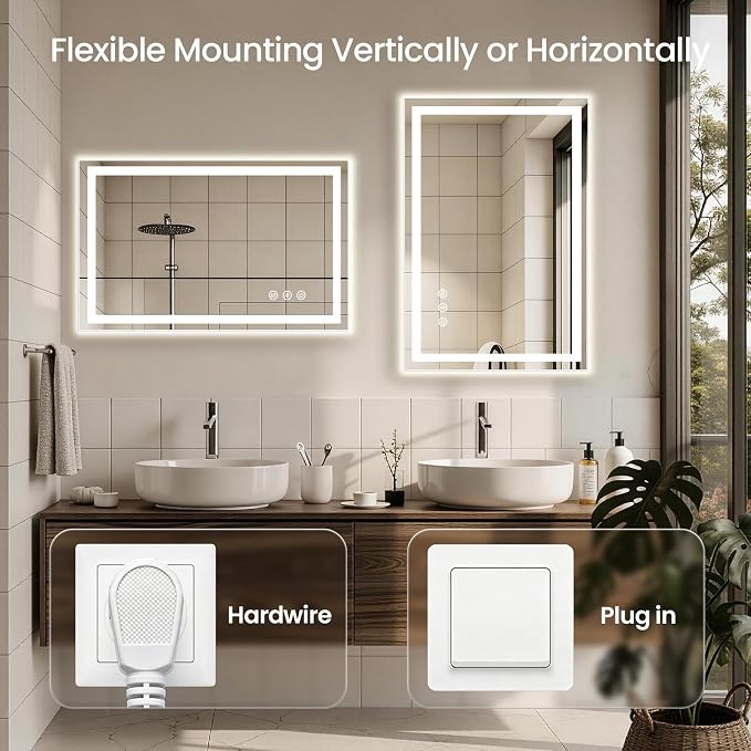 40X32 LED Bathroom Mirror with Lights, Anti-Fog, Backlit + Front Lit (CRI>90), Lighted Bathroom Vanity Mirror for Wall, Memory Function, Dimmable, Tempered Glass, Shatter-Proof