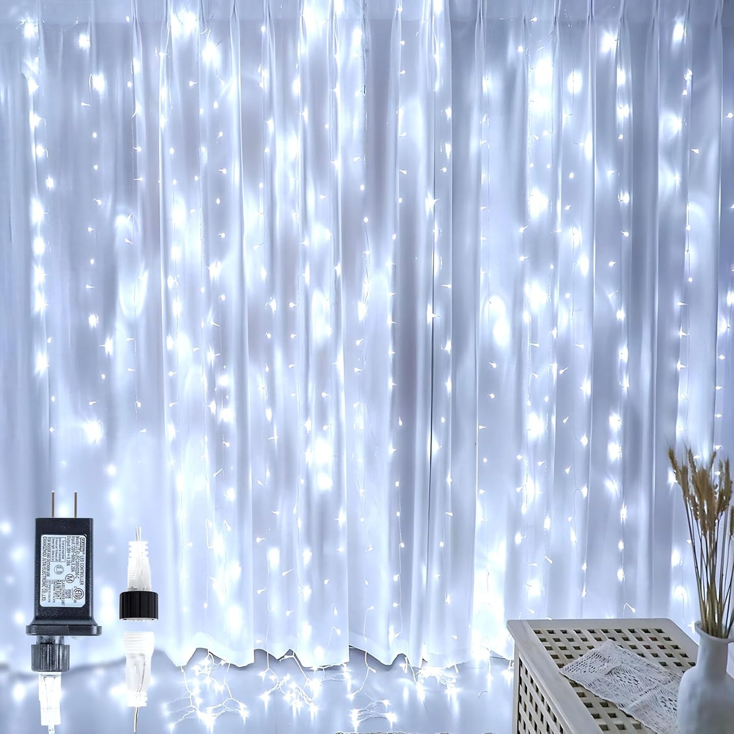 HEYFUNi 304 LED Curtain Lights Outdoor, 9.8Ft*9.8Ft Hanging String Lights Plug in with 8 Modes, Connectable Curtain Fairy Lights for Bedroom, Dorm, Christmas, Wall, Backdrop, Wedding Decor, White