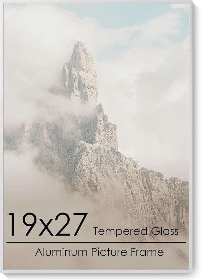 19x27 Metal Picture Frame, Aluminum Poster Frame with Real Glass, Silver | Sleek Silver 27x19 Frame with Tempered Glass for Wall Display, Posters, Art & Photos | Wall Kit Included