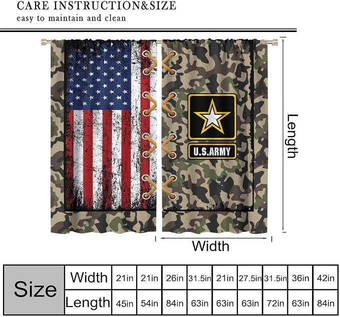 American Flag Curtains,Retro Green Camouflage Military Stars for Kids Boys Girls Bedroom Living Room Decor Window Treatment 2 Panels Set Total Size 84" W X 84" L Inch