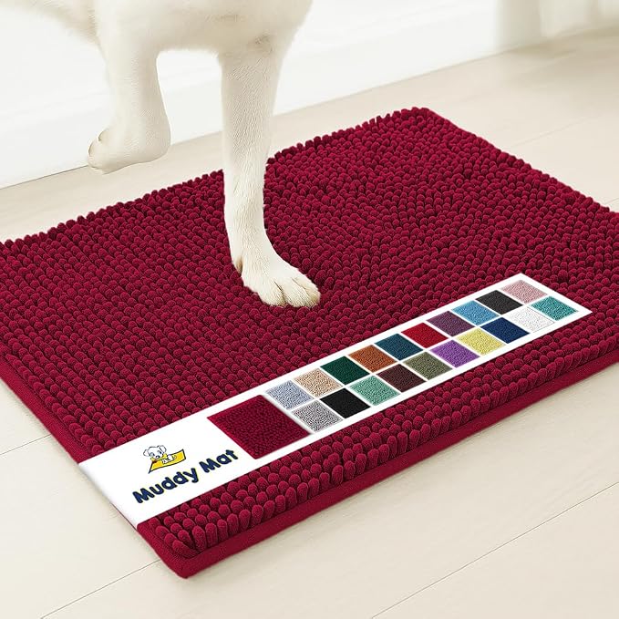 Muddy Mat® | Super Water Absorbent Door Mat Indoor, Microfiber Quick Dry Chenille Entryway Rug, Slip Resistant Front Door Mat, Indoor Mats for Entryway, Machine Washable Pet Rug, Maroon 48"x60"