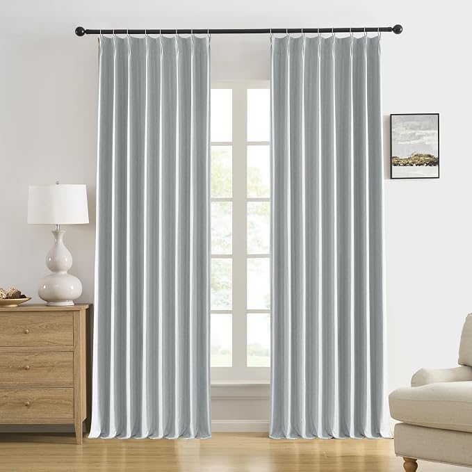 Light Grey Pinch Pleated Blackout Curtains 105 Inch Long, Accordion Style Thermal Insulated Drapes with Hooks, Back Tab Ceiling Traverse Curtains for Living Room,50x105, 2 Panels