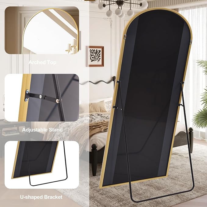 Prywot Full Length Mirror, Oversized 77"x38" Arched-Top Floor Mirror, Free Standing Mirrors, Modern Full Body Mirrors with Aluminum Alloy Frame for Bedroom,Living Room, Gold