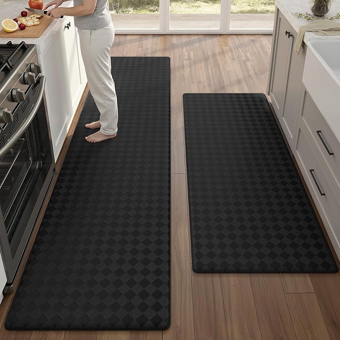 Color&Geometry Extra Wide Kitchen Mats Set 24x59+24x94, Anti Fatigue Cushioned Floor Mat, Waterproof Easy Clean Non Slip Runner for Sink Comfort Standing, Black