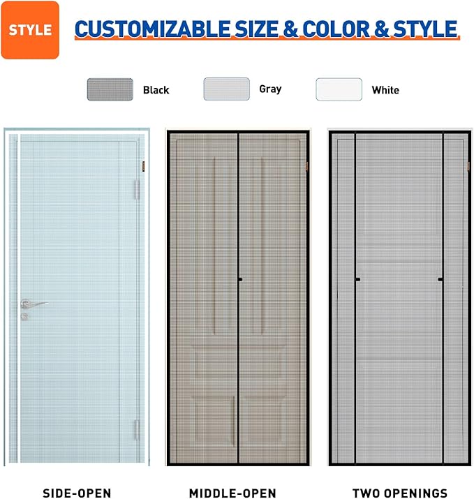 MAGZO Customized Magnetic Screen Door, Sturdy Custom Magnets Double Mesh Door Screen Curtain with Full Frame Hook & Loop for Entrance