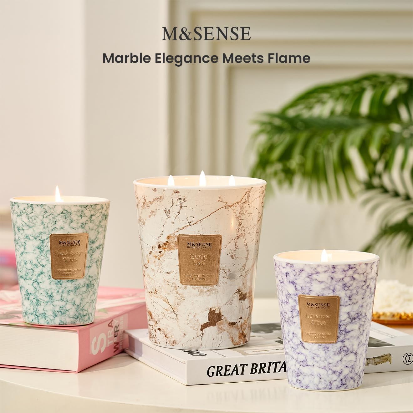 M&SENSE LavenderCitrus Scented Candles for Home, 3-Wick Highly Scented Jar Candles, Extra Large Candle 35 Oz 150 Hours Long Lasting Burning, Relaxing Aromatherapy Candle for Stress Relief, Meditation