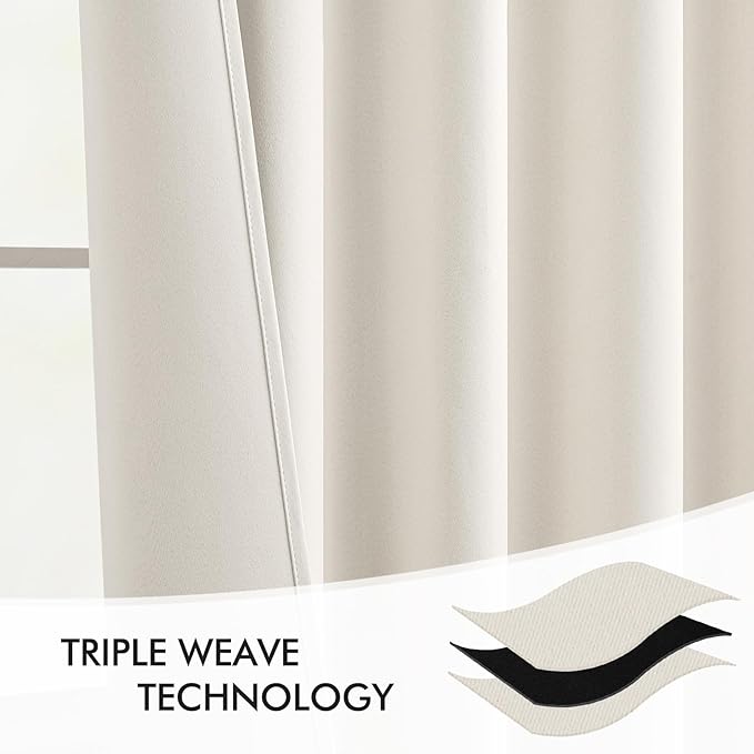 MIULEE Ivory Back Tab Blackout Curtains 102 Inch Long 2 Panels Set for Bedroom, Rod Pocket/Pinch Pleated Thermal Insulated Living Room Darkening Light Blocking Floor to Ceiling Drapes
