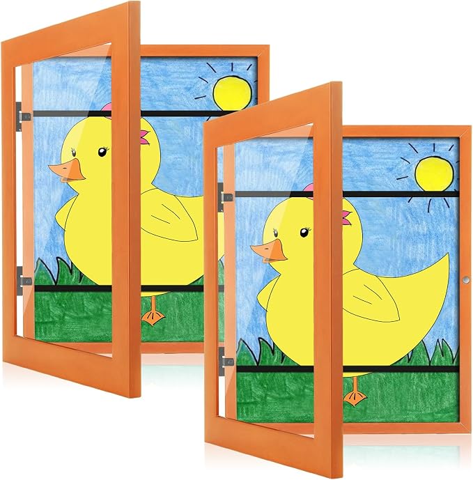 [2-Pack] Kids Art Frames, 8.5x11 Front Opening Kids Artwork Frames Changeable, Orange Artwork Display Storage Frame for Wall, Holds 50 Pcs, for 3D Picture, Crafts, Children Drawing, Hanging Art,