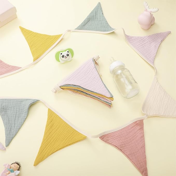Oudain 2 Pcs Pennant Banner Flags Nursery Garland Triangle Bunting Flags Playroom Wall Decor Banner for Nursery Baby Shower Birthday Boho Wedding Party Event, Each 7.75 ft(Rainbow Color)