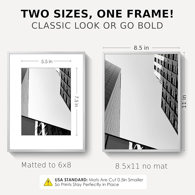 8.5x11 Certificate Frame, Aluminum Diploma Frame for Document, Silver | Sleek Silver Document Frame with 6x8 Opening for Diploma, Certificate, Award & Letter Size Photo | Wall Kit Included
