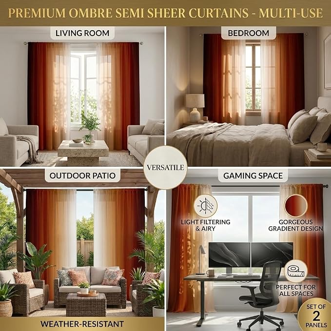 Burnt Orange Curtains 84 Inch Length for Living Room 2 Panel Set Burnt Orange and Terracotta Window Curtain Rust Orange Ombre Gradient Light Filtering Curtains Modern Abstract Drapes